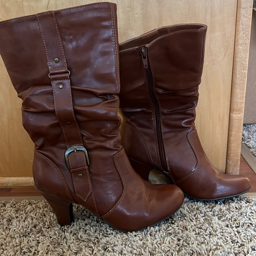 Brown leather boots